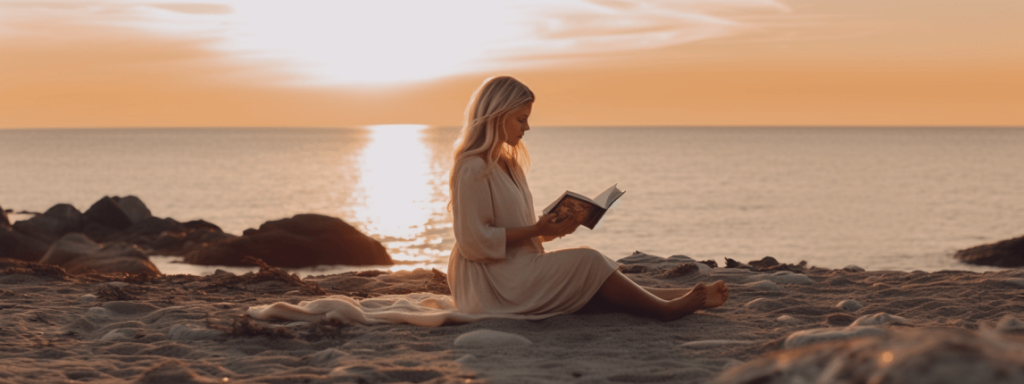Kvinde læser en bog på stranden